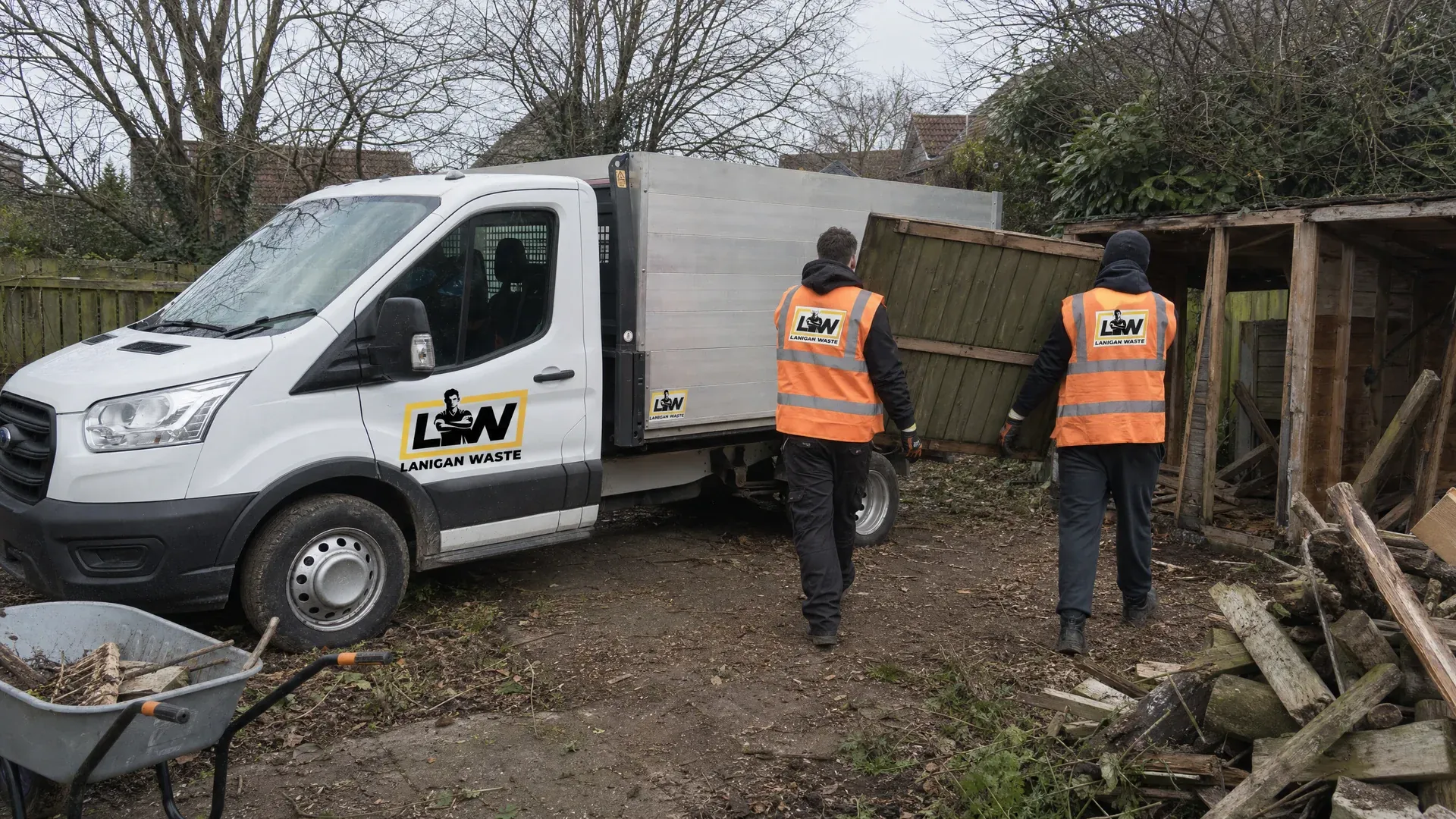 Lanigan Waste crew dismantling an old shed during a garden rip-out