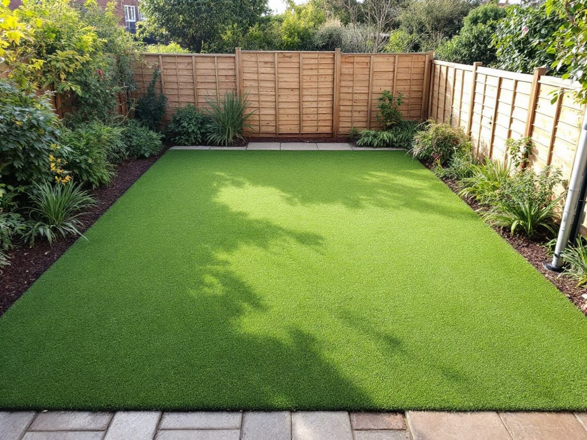 The same garden cleared, turfed and fenced after the rip-out